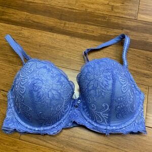 Le Mystere Lace Full Coverage Underwire Bra Size 34DD Periwinkle Blue Padded